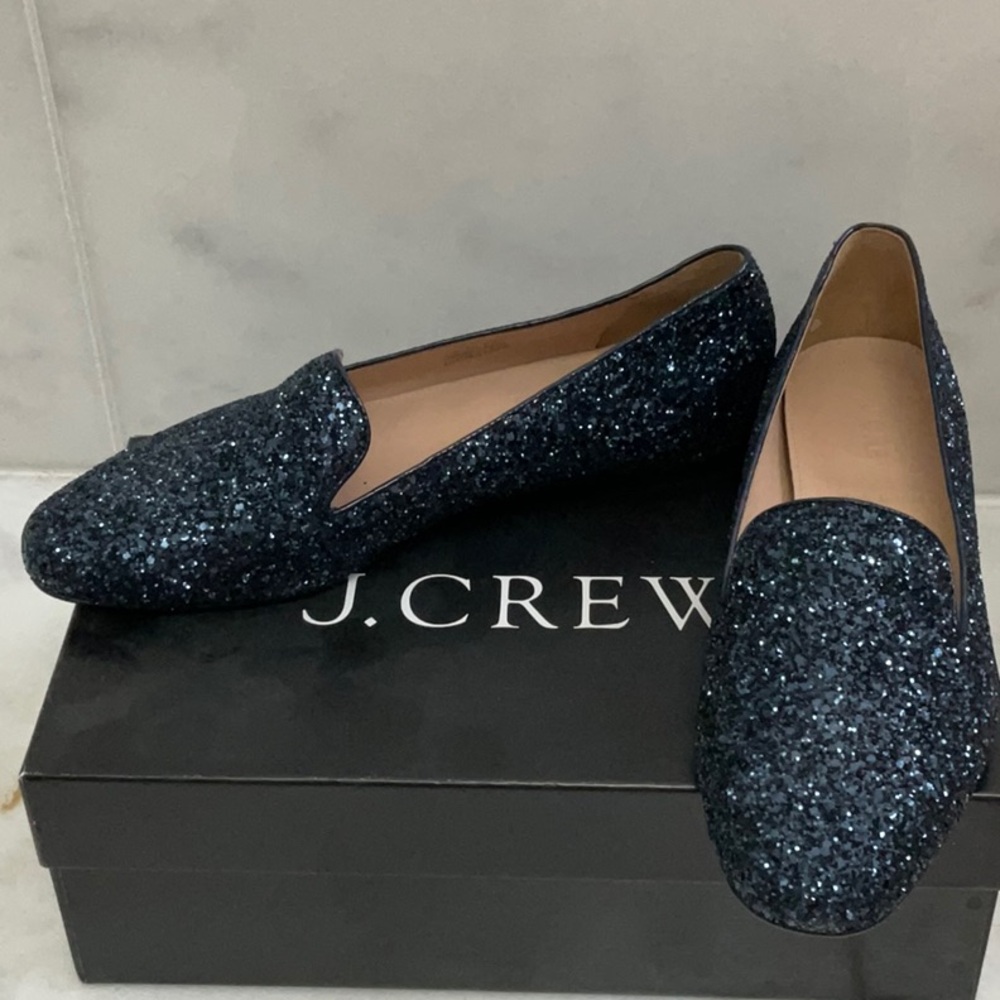 J. Crew Women's Glitter Navy Slip-On Loafers 8 NIB